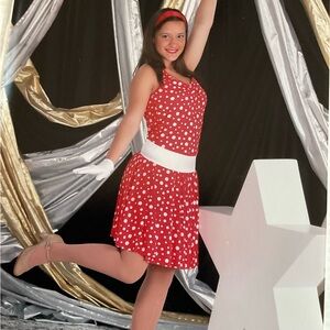 Dance Class Red Polka Dot Dance Dress with White Accents